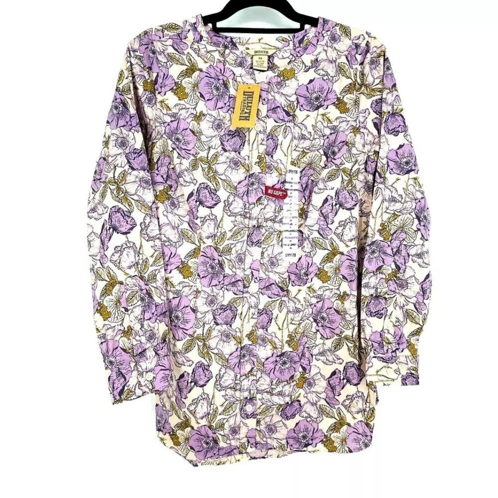 Duluth Trading Purple Floral Tunic XS NWT Wrinkle Fighter $70